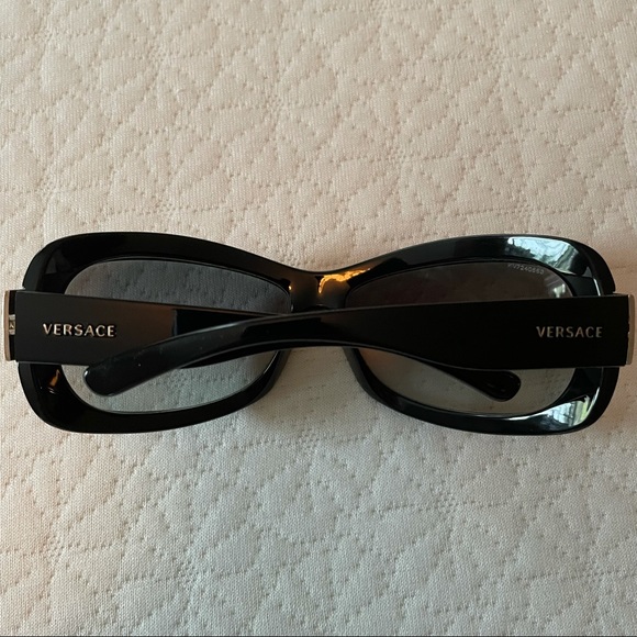 Versace Black Wraparound Sunglasses with Glossy Finish - Picture 2 of 9